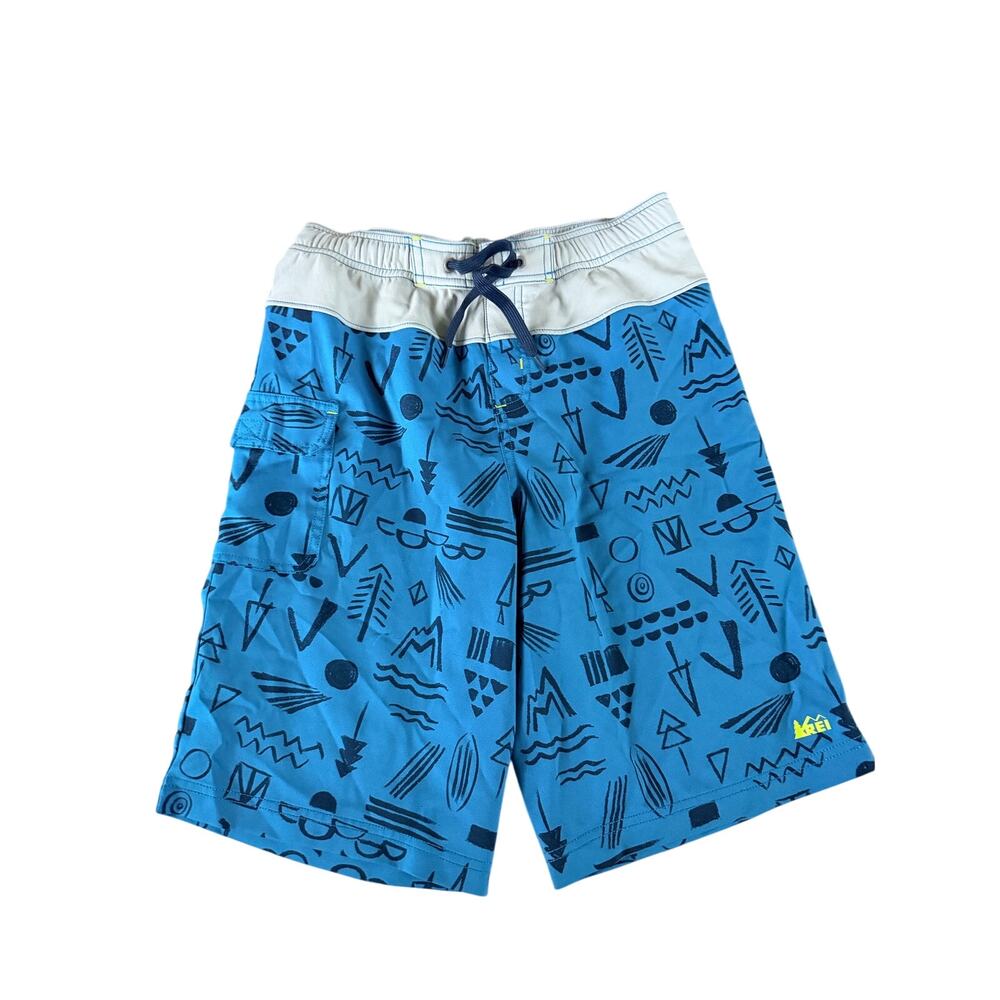 REI Boys Blue Summer Camping Print Swim Trunks Size M (10/12)